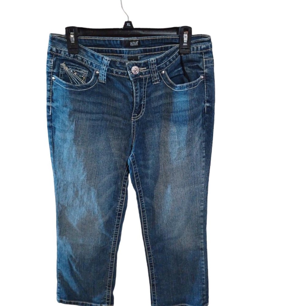 ANA Denim Capri's Embroidered Pockets & Rhinestones Size 8